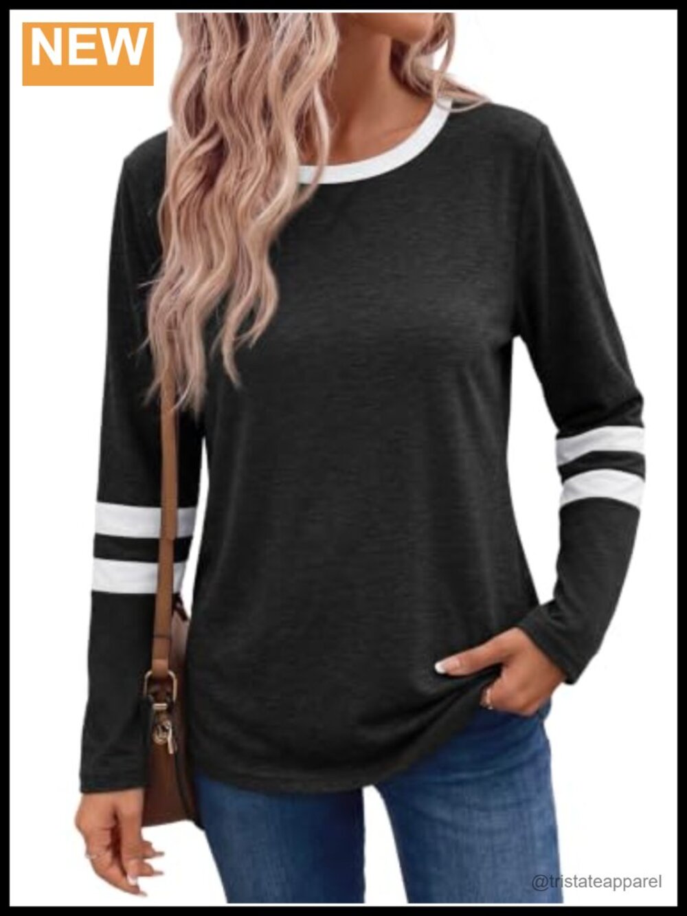 Womens Color Block Long Sleeve Crewneck Oversized Casual Top